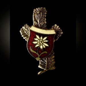 Vintage Edelweiss Shield Pin in Red and Gold, Made in Austria
